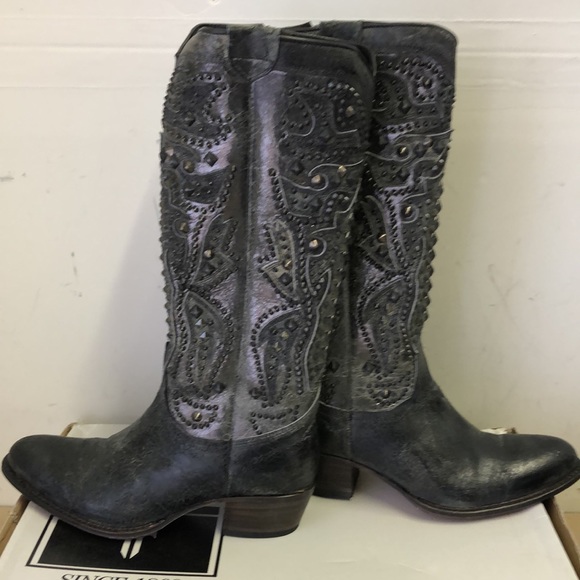 Frye Deborah Deco Studded Tall Western Boot Charcoal - Picture 8 of 11